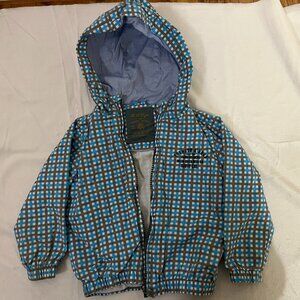 Zara Baby Jacket Boys 24-36 mo Blue/Gre & White Gingham Hooded Full Front Zipper